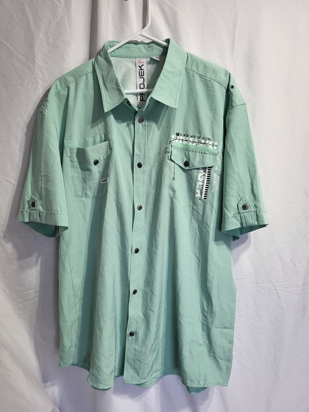 Raw Projek Mint Green Short-Sleeve Button-Down Shirt, Size XXL